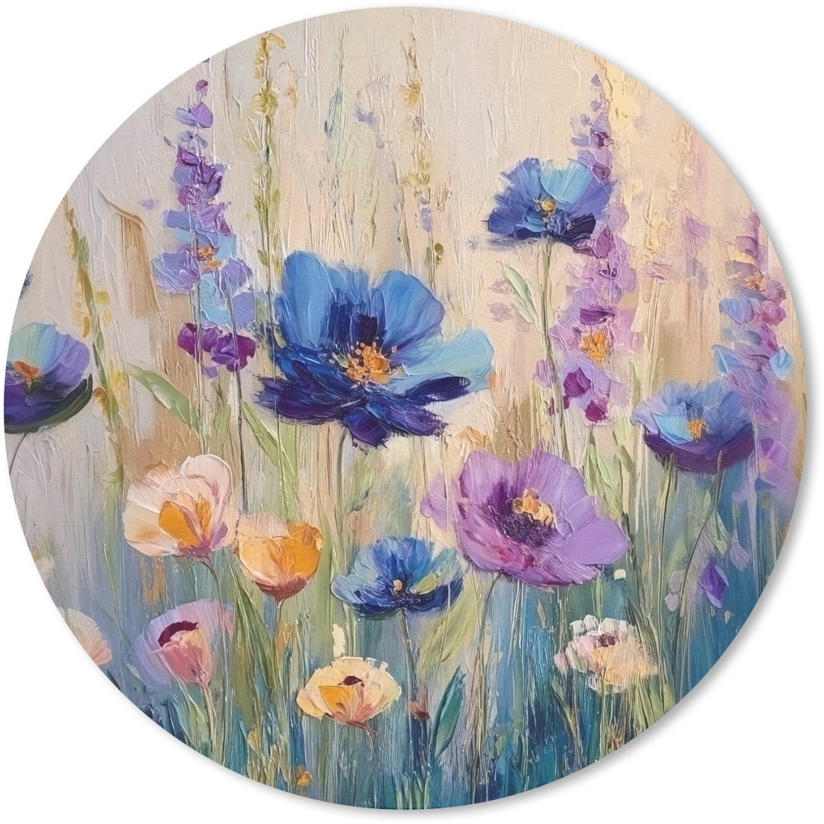 Muismat rond 40x40 cm - Mousepad Zomers - Wilde bloemen - Penseelstreken - Ronde muismatten