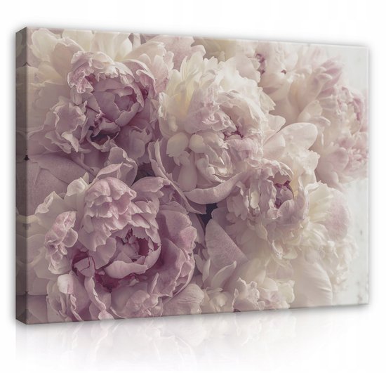 WALLARENA - Canvas schilderij - 60x40 cm - moderne bloemen schilderij met pioenen voor slaapkamer en woonkamer