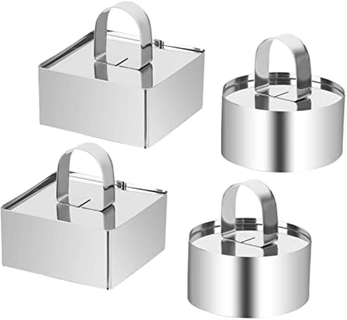 PolkaHome Dessertringen Set - 4 Stuks Roestvrijstalen Bakringen met Deksels - 8 cm Diameter - Professionele Serveerringen voor Mousse, Cake, Desserts en Gebak - Vierkante en Ronde Vormen