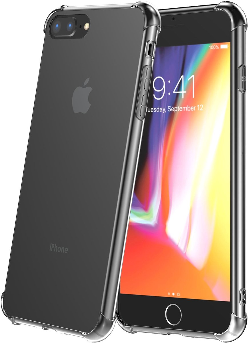 Geschikt voor iPhone 7/8 Plus Telefoonhoesje Schokbestendig Transparant met Stootrand - Siliconen TPU ShockProof Back Cover Case Doorzichtig - ProtX