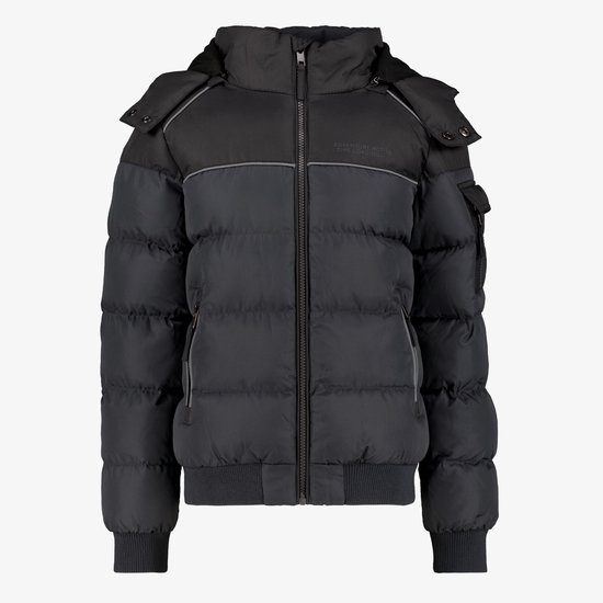 Manteau d'hiver matelassé noir pour garçon non signé - Taille 116 - Avec capuche - Fermeture éclair