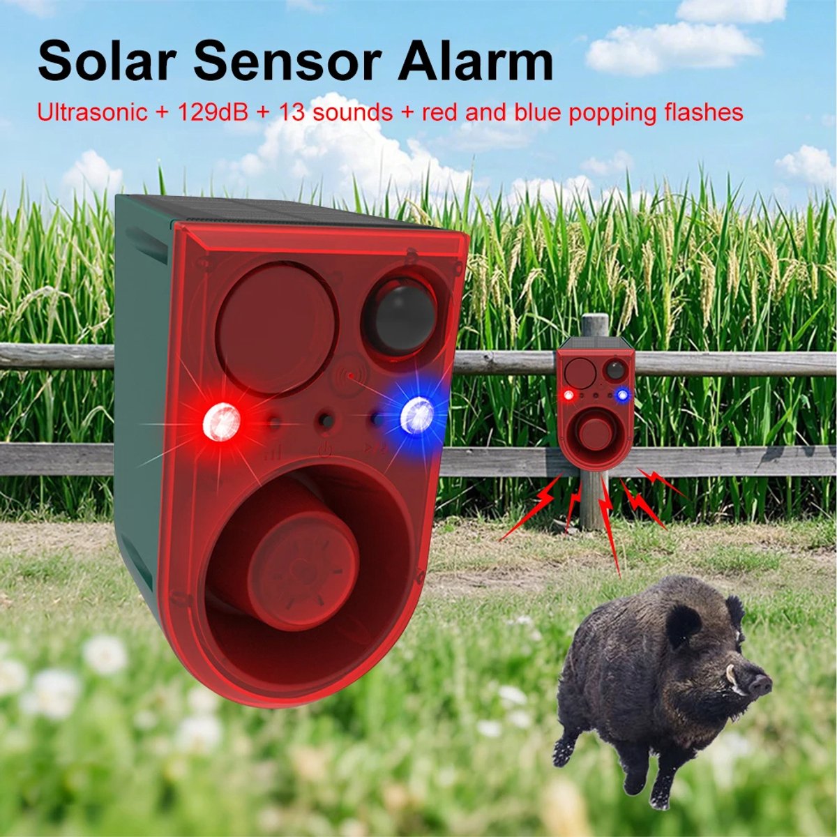 Solar Buiten Bewegingssensor Alarm met Afstandsbediening – Waterdicht Beveiligingssysteem & Dierenverjager voor Tuin, Erf, Terras, Beveiliging, Inbraakpreventie, Bewegingsmelder, Buitenalarm & Dierenverjaging
