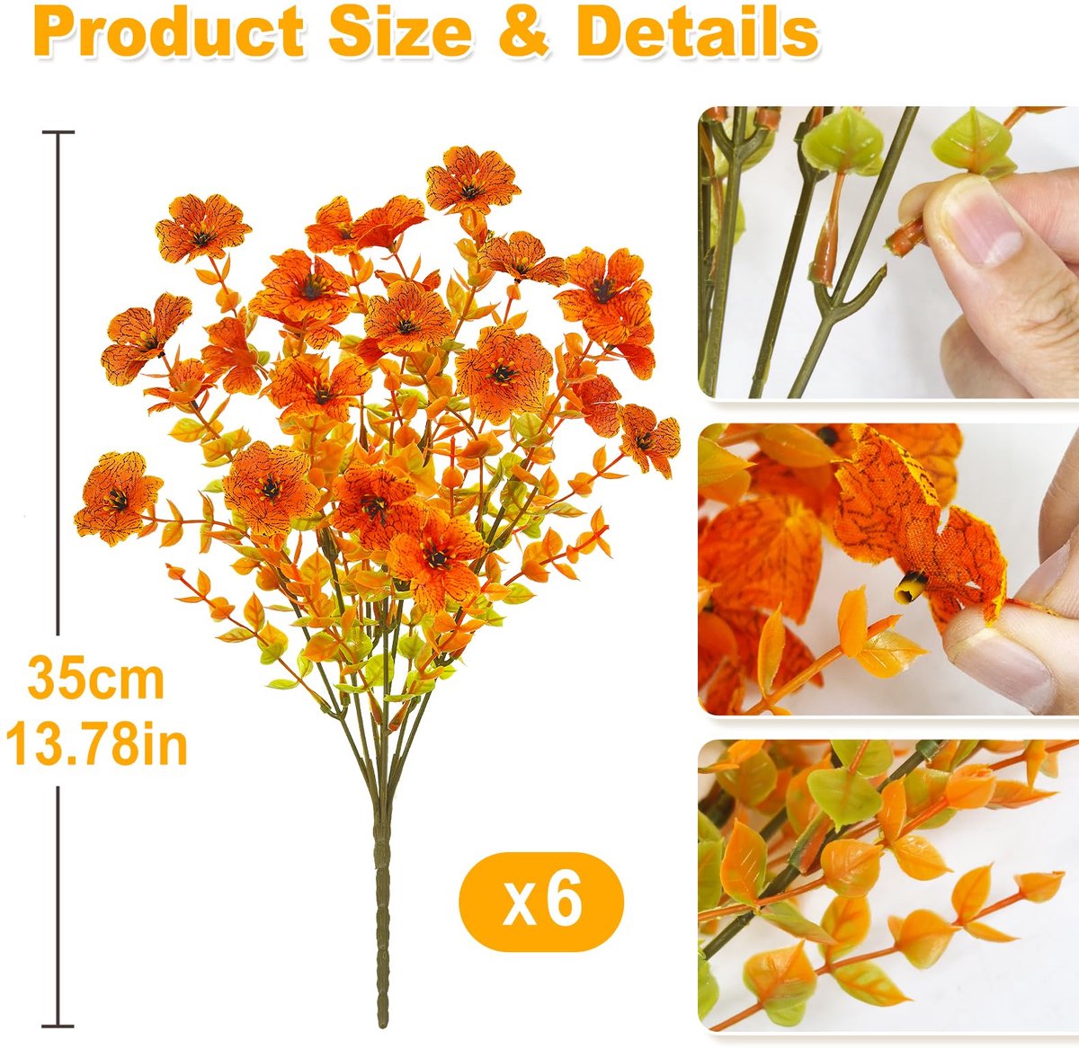 Bouquet Fleurs Artificielles Automne BestAlice - Orange Avec Vase Céramique Déco Soie