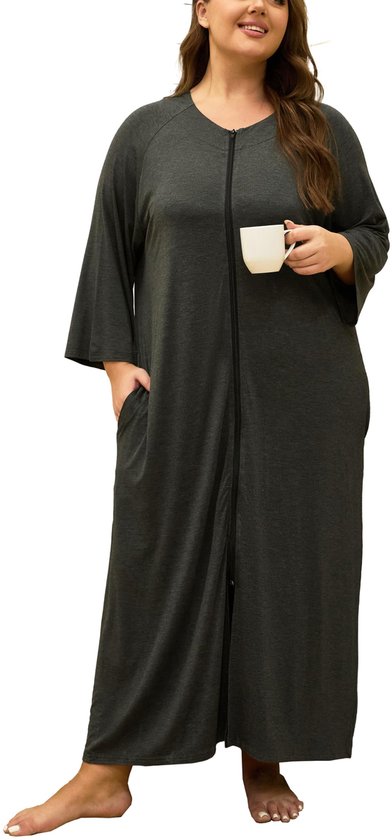 herzbach home Badjas voor heren, capuchon, katoen, badstof, lang, hoogwaardig, pluizig en absorberend, antraciet, XL