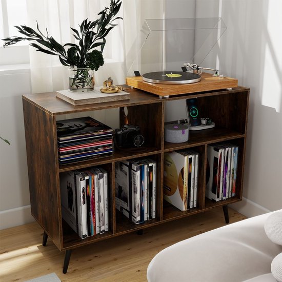 Platenspelermeubel - LP-kast - Platenspelerkast - Draaitafelstandaard - Platenspelerstandaard - Vintage Displayplank - Rustiek bruin — afbeelding 4