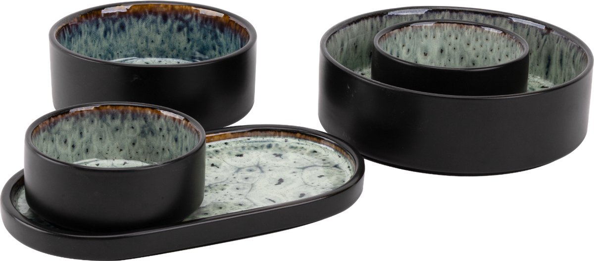 Palmer - Coco - Snackschaal set - 5 delig - Blauw - Porselein - Tapasschaal