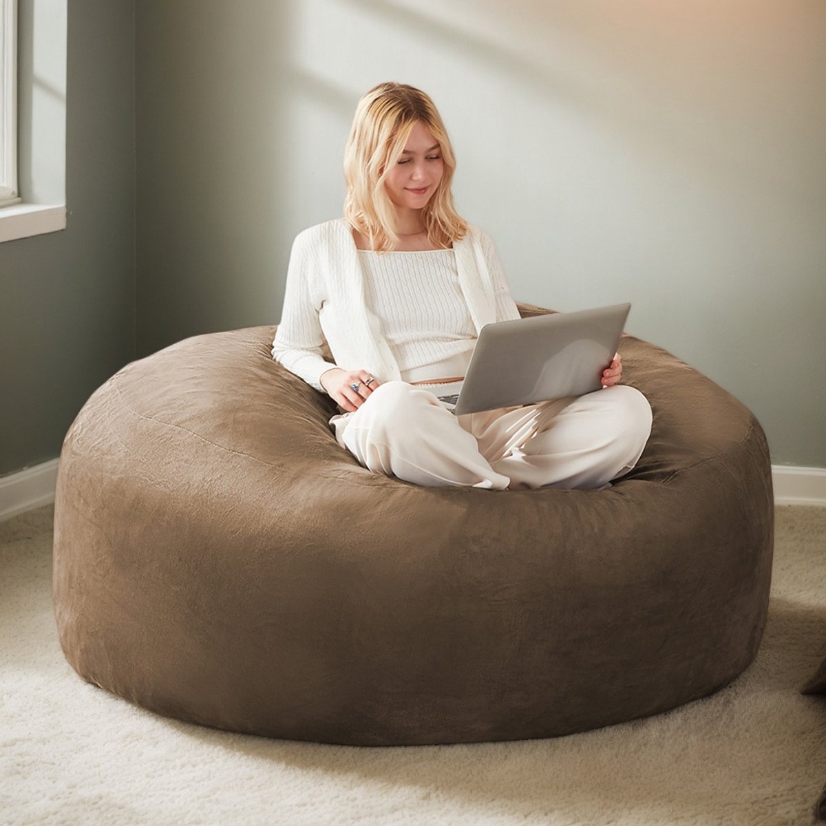 Pugsdrly Pouf 150, zitzak, bank voor volwassenen, zachte en comfortabele leesfauteuil, geschikt voor slaapkamers, balkons en andere ruimtes