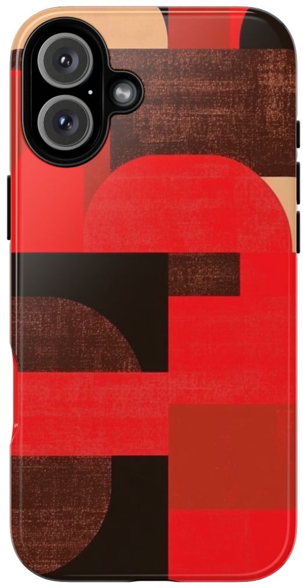 Rood-Bruin Geometrisch Abstract – Telefoonhoesje Geschikt voor iPhone 16 Plus