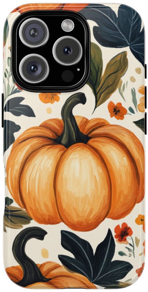 Herfst Pompoen en Bloemenpatroon – Telefoonhoesje Geschikt voor iPhone 16 Pro