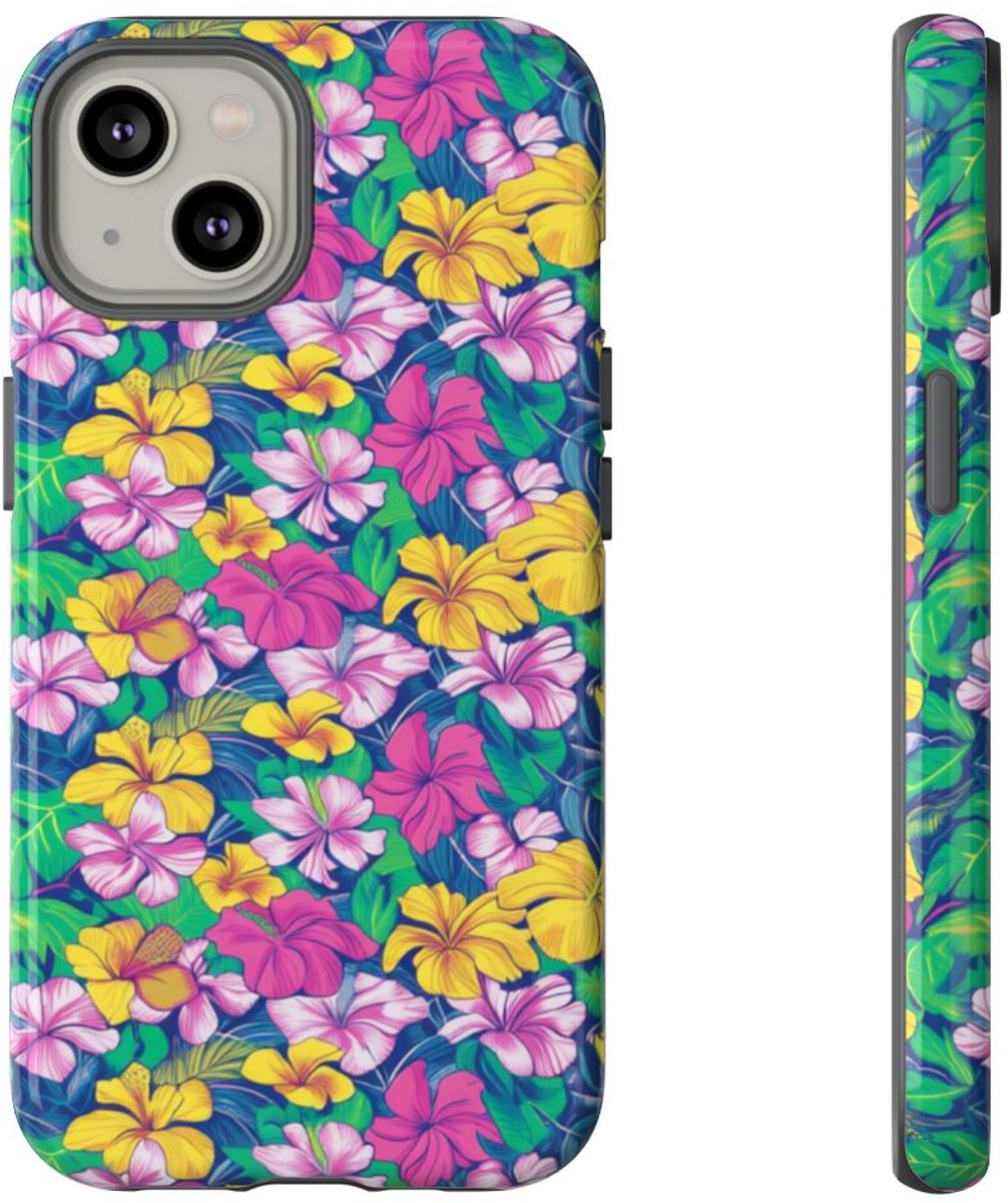 Tropisch Hibiscus Bloemenpatroon – Telefoonhoesje Geschikt voor iPhone 14