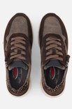 Bovenkant van een paar bruine Gabor sneakers met panterprint, rits en veters.