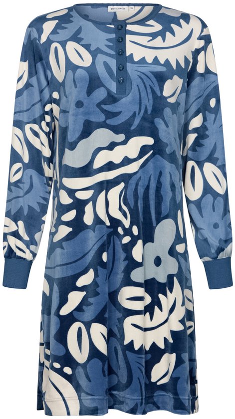Pastunette - Blue Bloom - Nachthemd - Velours - Blauw - Maat 50