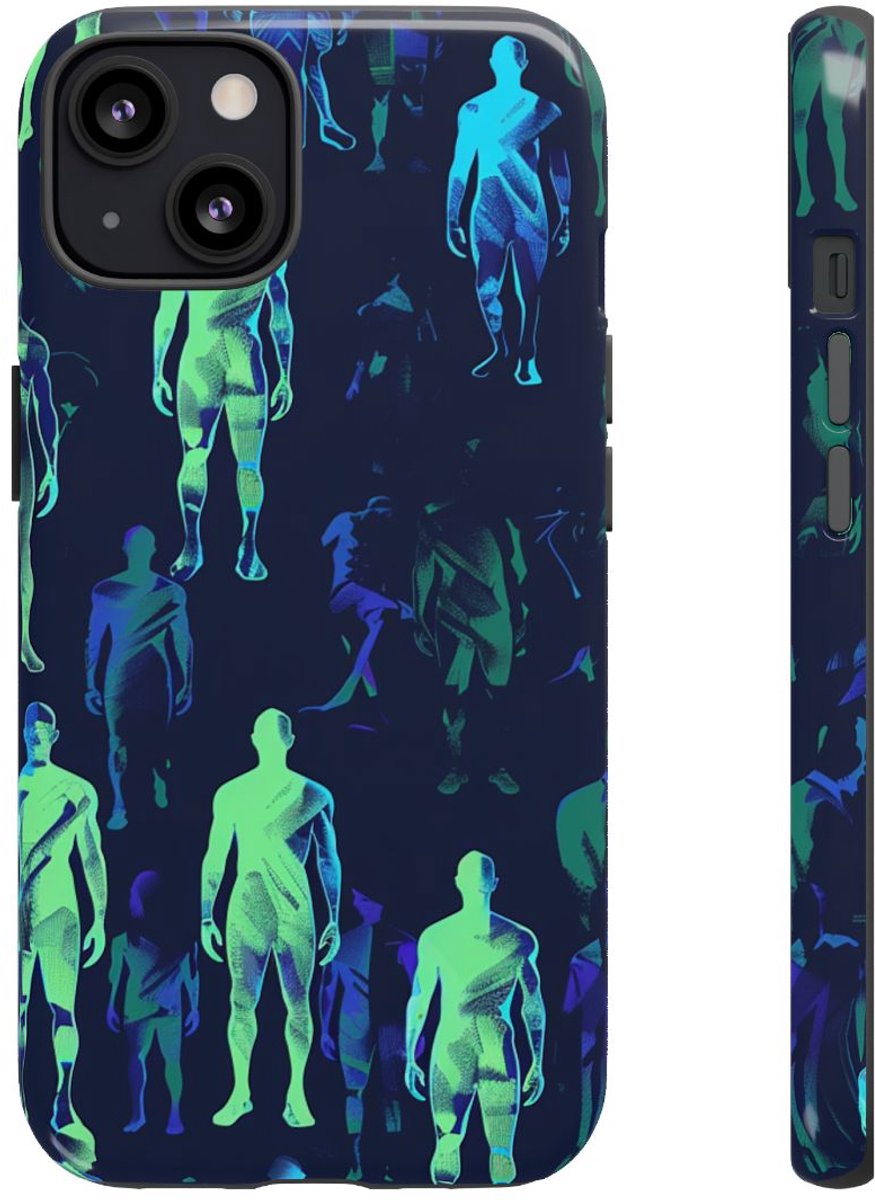 Blauw-Groene Neon Figurenpatroon – Telefoonhoesje Geschikt voor iPhone 13