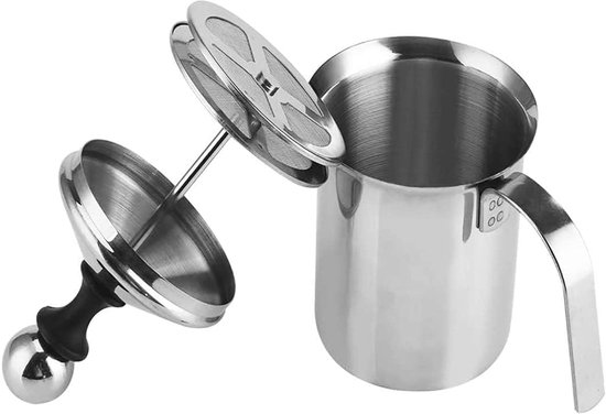 400 ml - Mousseur à lait manuel - Acier inoxydable 304 - Mousseur à lait - Pichet à lait - Barista - Lavable au lave-vaisselle - Pichets à mousse de lait double couche pour cappuccino et café au lait