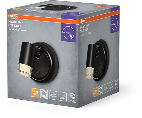 OSRAM Nightlux LED-lamp Cilinder zwart, 3000 K, met batterij en touch-dimmer, magnetisch, ideaal voor plankverlichting of als nachtlampje van Merkloos — afbeelding 5