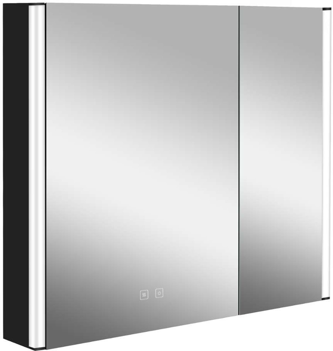 kielle Arkas I - Spiegelkast met LED verlichting, verwarming en USB poort, 80x70x13 cm, mat zwart 50111814
