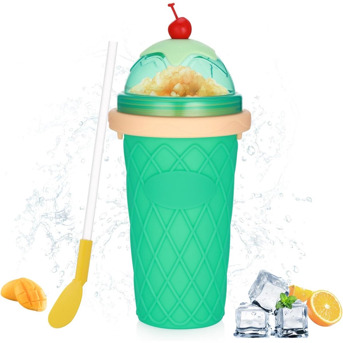 TOVBMUP Zelfgemaakte smoothiebeker - Siliconen knijpbeker - Inclusief 2-in-1 rietje en lepel - Smoothiebeker - Kan ijsblokjes kneden, draagbare smoothiebeker - Kan gebruikt worden voor smoothies, sappen en milkshakes - Groen