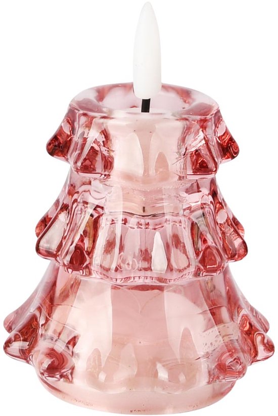 Décoratif | Bougie LED 'Arbre', rose, verre, 7x7x10cm | A255812