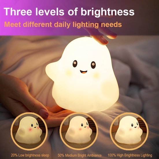 Halloween decoratie-nachtlampje volwassenen-nachtlampje kinderen-Nachtlampje in de vorm van een spook voor kinderen - Nachtlampje in de vorm van een siliconen kinderkamer met 13 interactieve geluidseffecten - Wit spookje - 11,5 x 11,5 x 10,5 cm van Merkloos — afbeelding 4