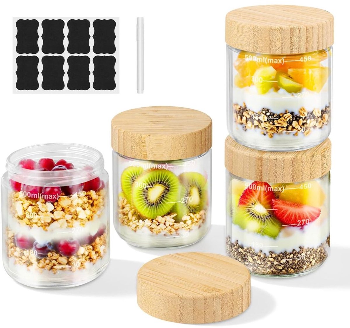 Overnight Oats Potjes - Mason Jar - Meusli Beker met Deksel