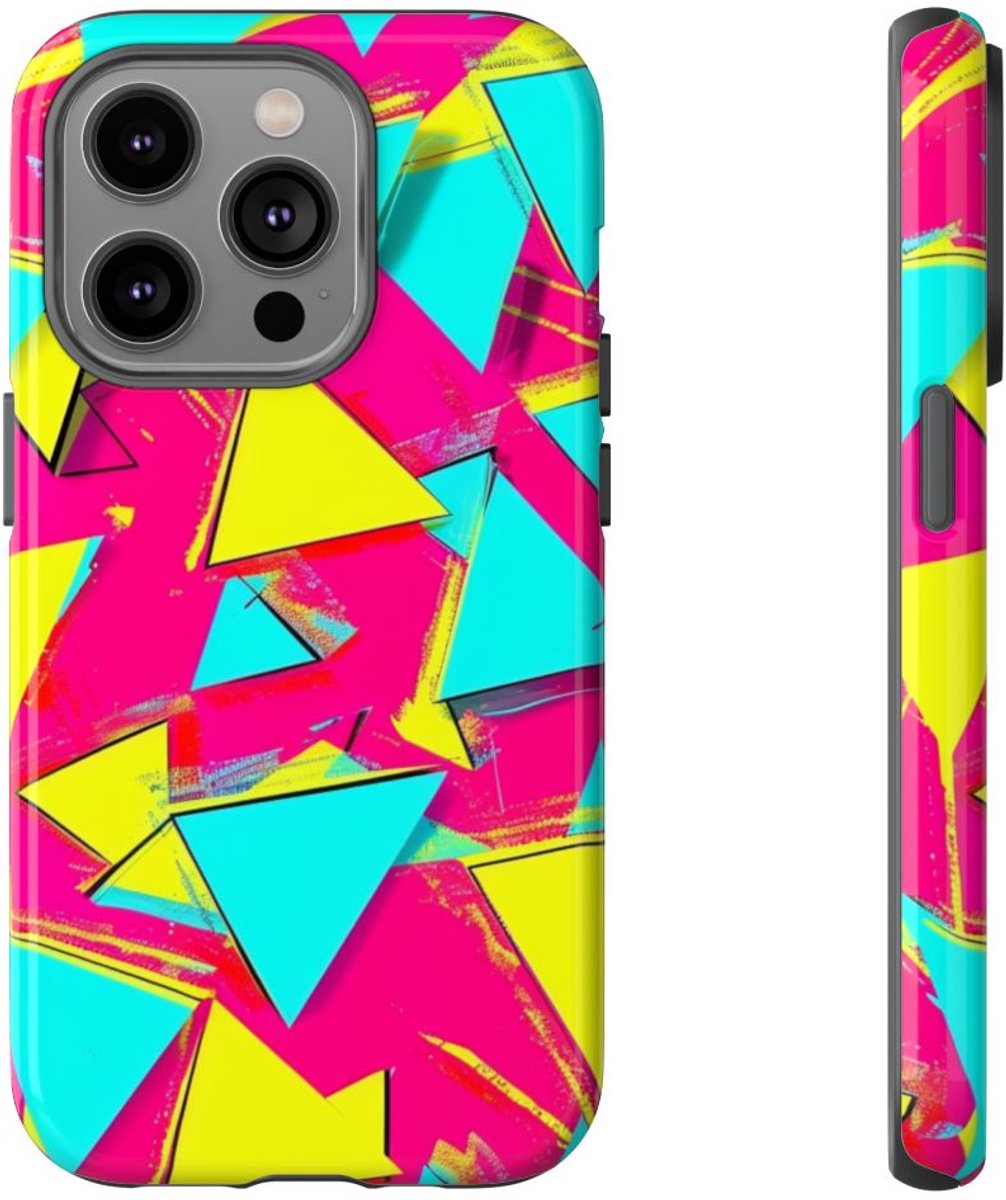 Neon Driehoeken Abstract Patroon – Telefoonhoesje Geschikt voor iPhone 14 Pro