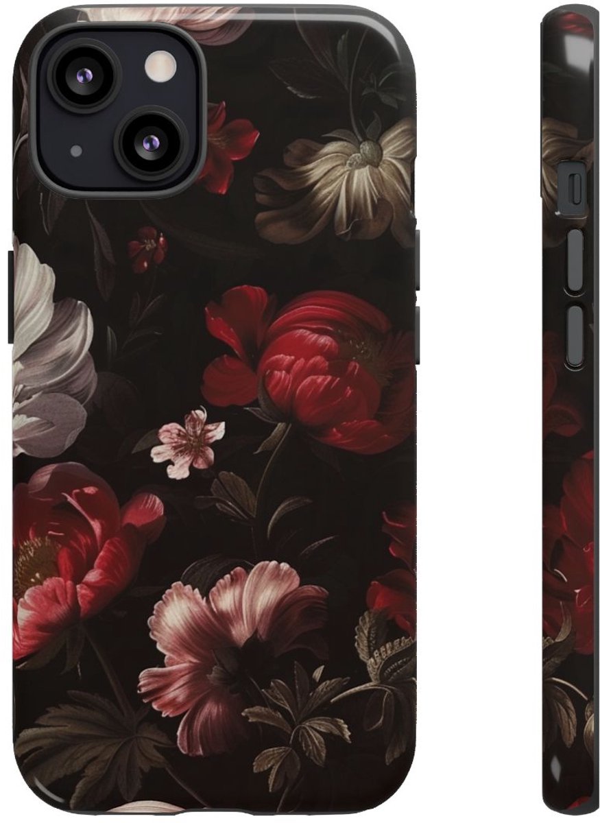 Donker Bloemmotief met Glans – Telefoonhoesje Geschikt voor iPhone 13