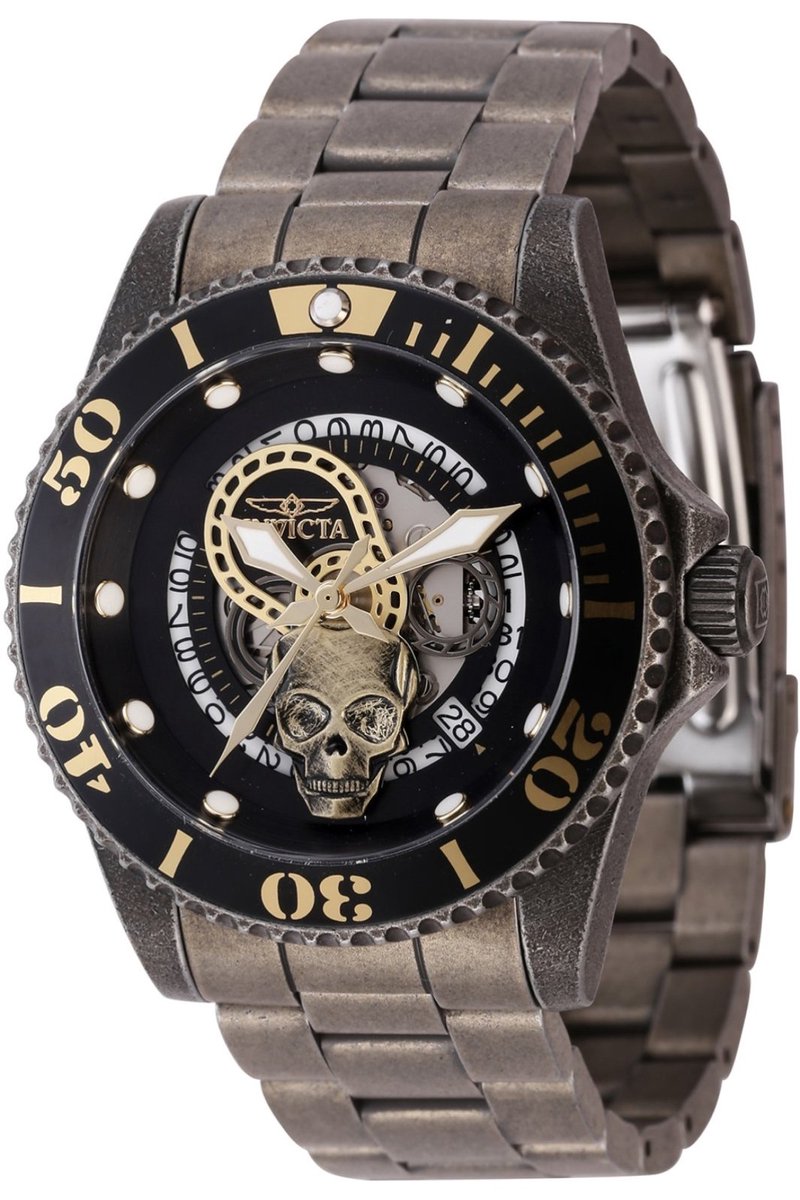 Invicta Pro Diver 46678 Heren Horloge - Waterdicht - Analoog - Automatisch Uurwerk - Roestvrij Staal met zwarte Wijzerplaat - 43mm