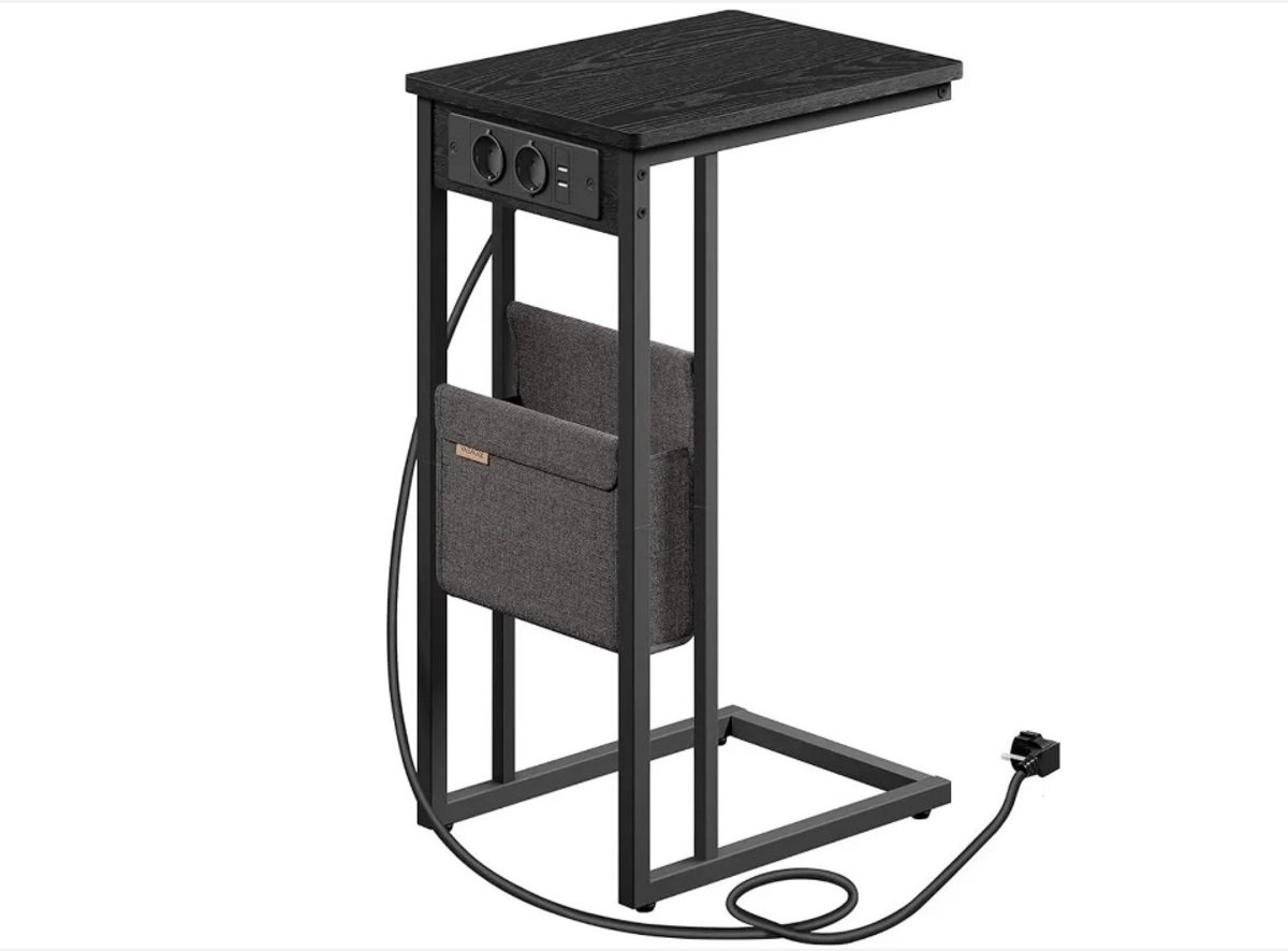 WNHB® Bijzettafel Met Stopcontact en USB - Nachtkastje Met 2 USB Poorten en Stopcontact - 30x40x62 cm