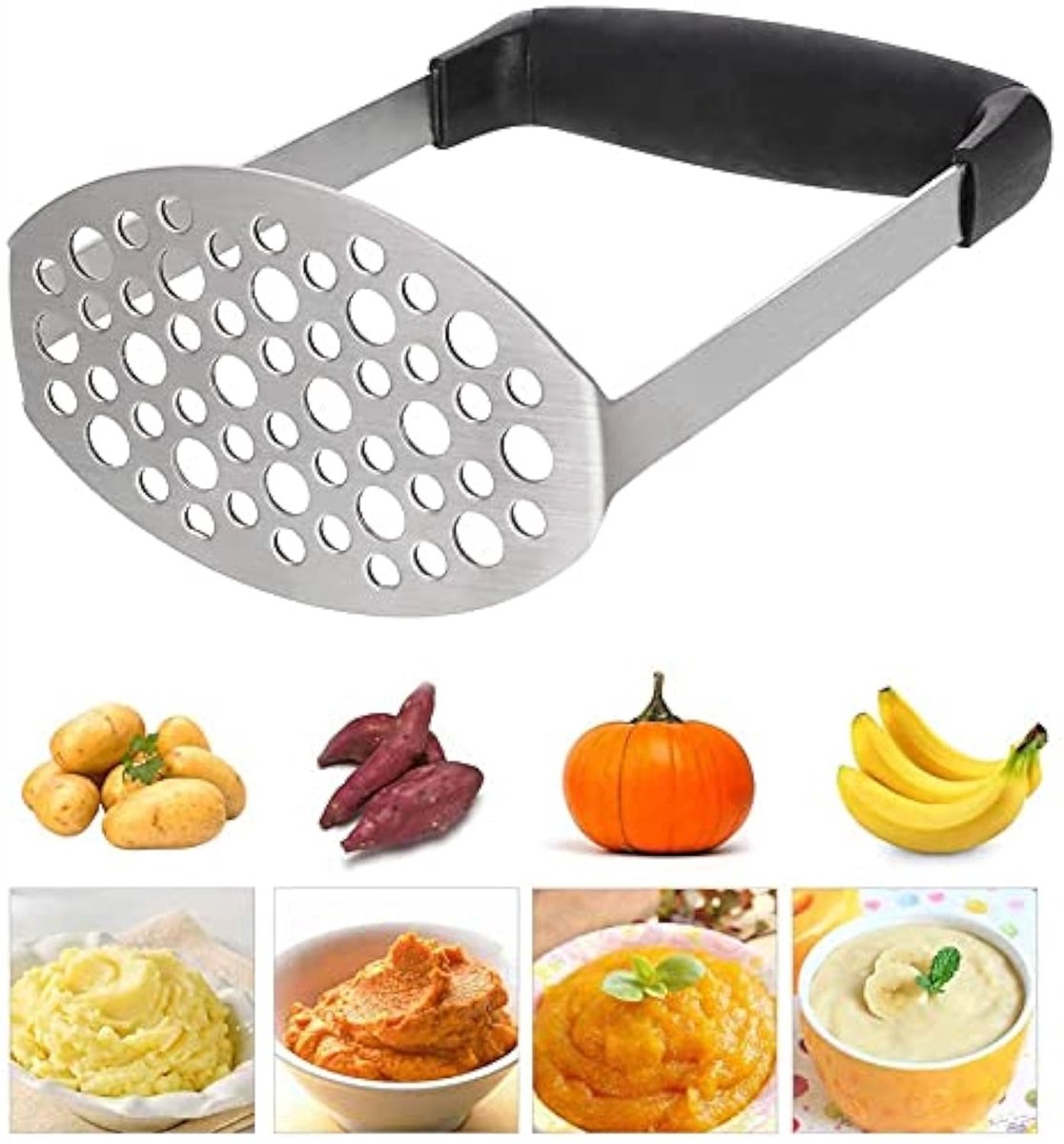Innovatieve Roestvrijstalen Aardappelstamper – Ergonomisch, Antislip Handvat – Vaatwasserbestendig & Duurzaam Keukengereedschap voor Puree en Fruit