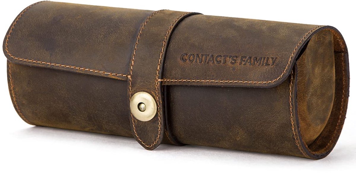 CONTACTS Contact leren horlogebox, zakelijke reiskoffer, horlogerol, beschermhoes voor 3 horloges, bruin