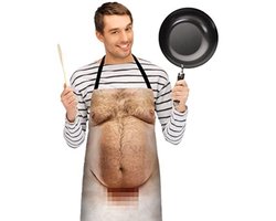 Tumnea Grappige Kookschort Heren, Leuk Schort, Grappig BBQ Schort, Keuken Grill Grappige Print Schorten 3D Buik Kookschorten Creatieve Schort Grap Cadeau