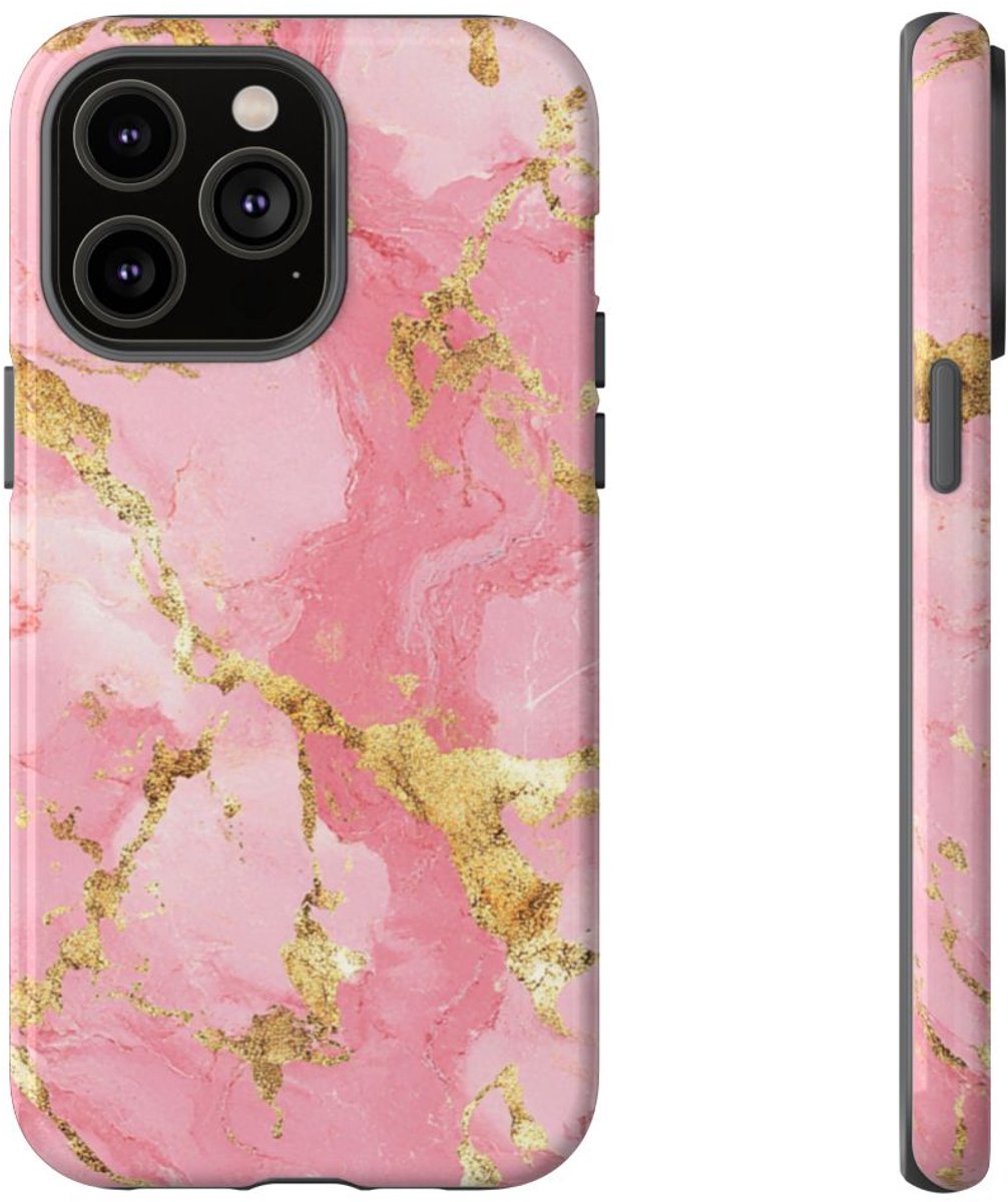 Roze en Gouden Marmerstructuur – Telefoonhoesje Geschikt voor iPhone 14 Pro Max