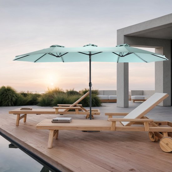 Parasol de jardin double Merax rectangulaire vert clair de 4,5 mètres avec mécanisme pivotant sans pied