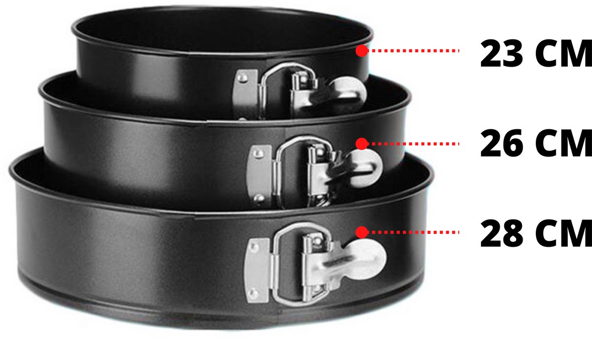 3-Delige Ronde RVS Oven Bakvorm - Springvorm Set - Bak Vorm Voor Oven - Bakblik Taartvorm - Voor Het Bakken Van Cake Taarten Quiche - Cakevorm - Quichevorm - Taartblik Ring Metalen Ovenvorm - Rond - Ovenbakvorm 23/26/28cm - Set Van 3 – foto 4