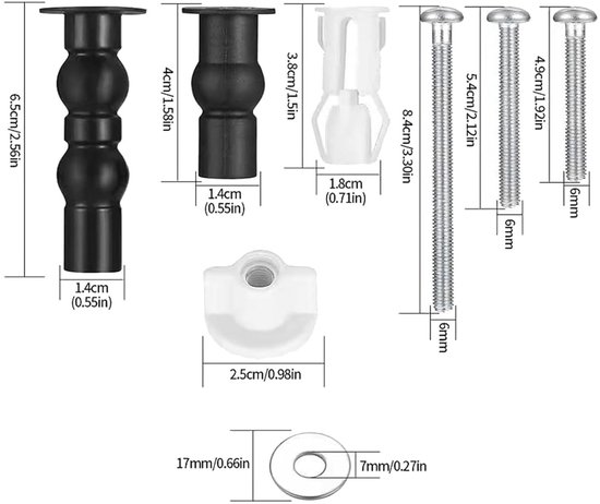 2 stuks universele bevestiging voor wc-bril van 6,3 - 6,7 cm | roestvrijstalen scharnieren