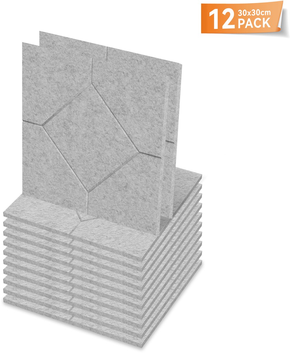 Aufun Ruitvormig Akoestische Panelen, Zelfklevende Wandbekleding (Lichtgrijs, 12 Strips)