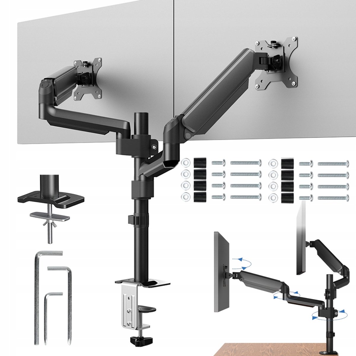 Image of 13-32" computermonitorstandaard - Monitorarm - ontwerp met dubbele arm - veerbelast 2-10 kg - in hoogte verstelbaar - aanpasbare kijkhoek