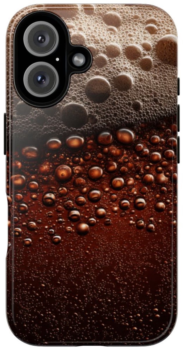 Close-Up Donkerbruine Bier Schuimtextuur – Telefoonhoesje Geschikt voor iPhone 16