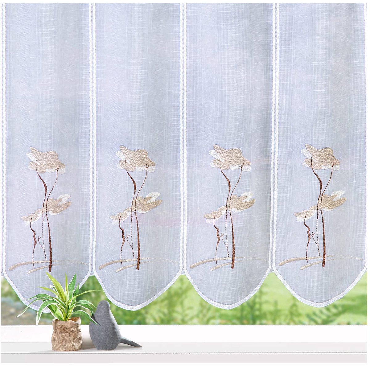Ibenzoa Semi-transparant wit gordijn met Gingko motief en verstelbare breedte