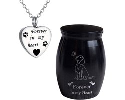 Herdenkingsset voor Hond - Mini-urn en Ashanger - Honden urn - Mini urn - Zwart en Zilver - 3 x H 4 cm - RVS - Blijvende herinnering hond - Moderne urn - Crematie urn - As urn - Assieraad met ketting