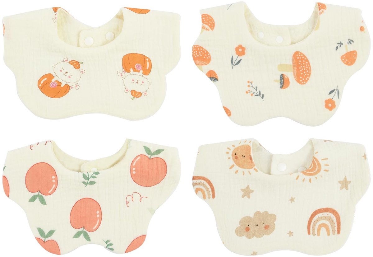 Baby Slabbetjes - 4-pack - Zacht en Absorberend Katoen - Met Drukknoopsluiting - Voor Baby's en Peuters