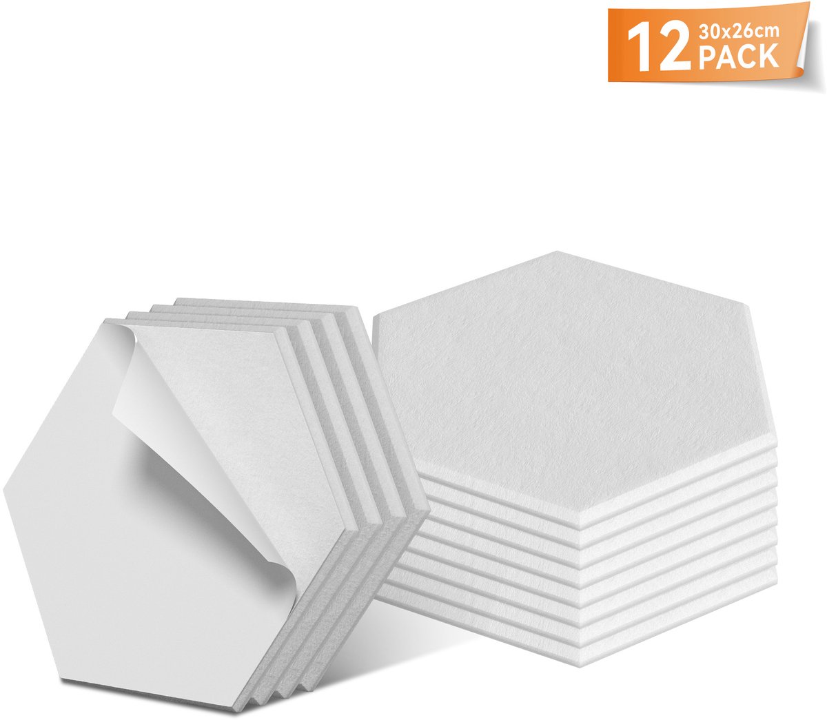 Aufun Hexagonale Akoestische Panelen, Zelfklevende Wandbekleding (Wit, 12 Strips)