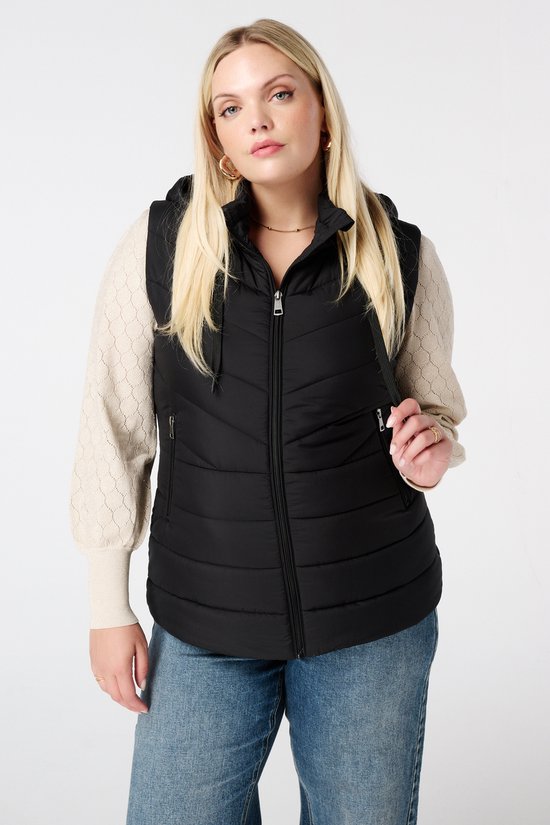 Vancavoo Gewatteerde bodywarmer met capuchon voor heren, gewatteerde jas, bodywarmer, mouwloze jas, lichte overjas, winddichte hoodie, outdoor, gewatteerde bodywarmer, kort vest met zakken, Zwart, S