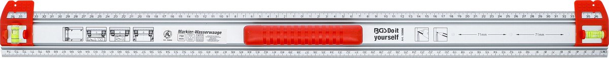 BGS Snij- en markeerliniaal met handgreep en waterpas 750 mm
