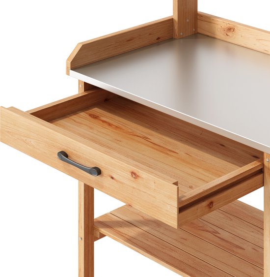 Bealife CC51 Table de travail de jardin pour plantes, table de jardin pour plantes avec banc de plantation, 111,6 x 46,5 x 125 cm, Naturel