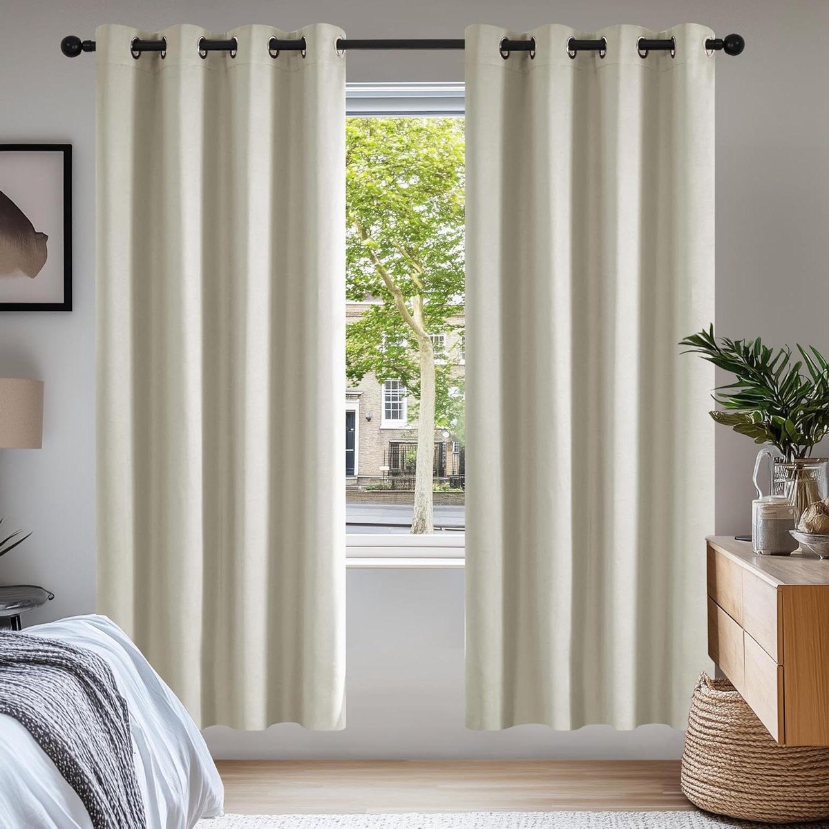 Provento - Warmte-isolerende verduisteringsgordijnen voor woonkamer en slaapkamer - Modern design - 140 x 175 cm - Lichtbeige - 2 stuks