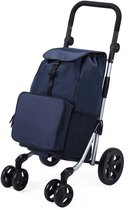 Packaway Boodschappentrolley met 4 wielen - boodschappenwagen deluxe met koelvak en verstelbaar handvat – 60 liter – blauw