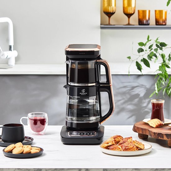 Karaca Robotea Pro 4 in 1 - Sprekende automatische theemaker - Waterkoker - Filterkoffiezetter 2500W - Zwart/Koper