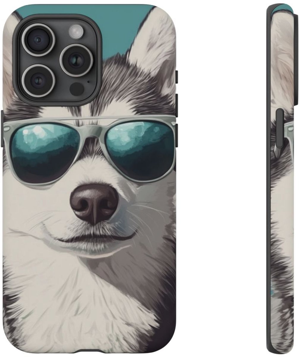 Stoere Husky met Zonnebril – Telefoonhoesje Geschikt voor iPhone 15 Pro Max