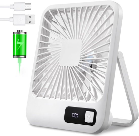 COZII Clip on Fan Oplaadbaar, Mini USB Desk Fan Stille met 5 snelheden LCD-scherm - 720 ° draaibare krachtige tafelventilator